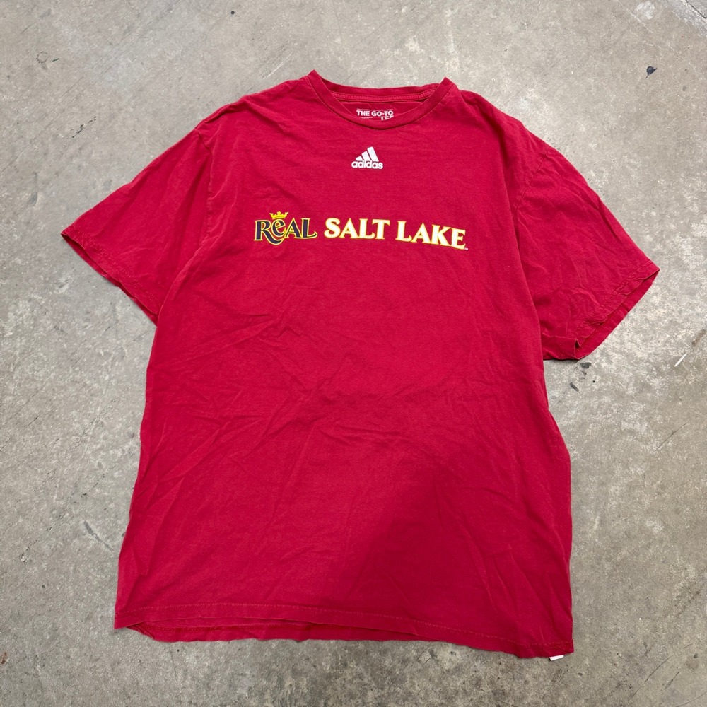 Adidas Real Salt Lake MLS Soccer Graphic T-Shirt Mens XL Red Go-To Tee Short Slv